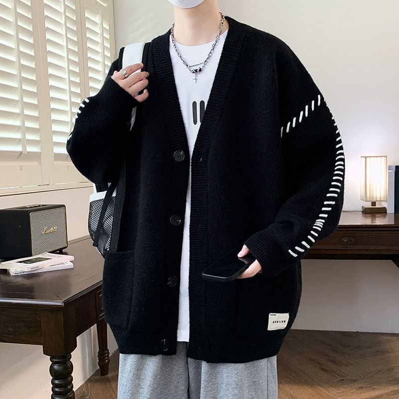 Bay Go Mall - V-hals effen contrasterende stiksels oversized vest