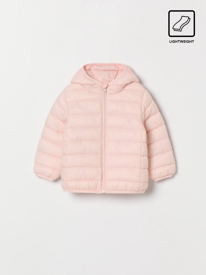 Jaqueta acolchoada leve com capuz - Rosa Pastel