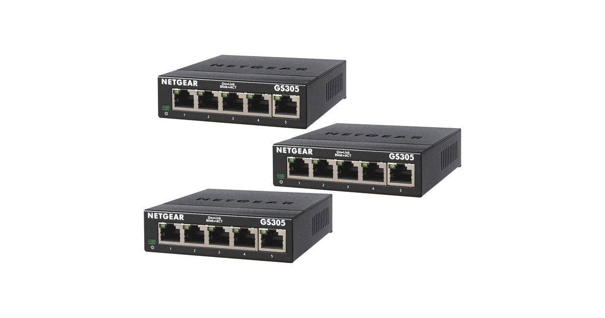 NetgearGS305-300PES, 3 pack switch  (Zwart)