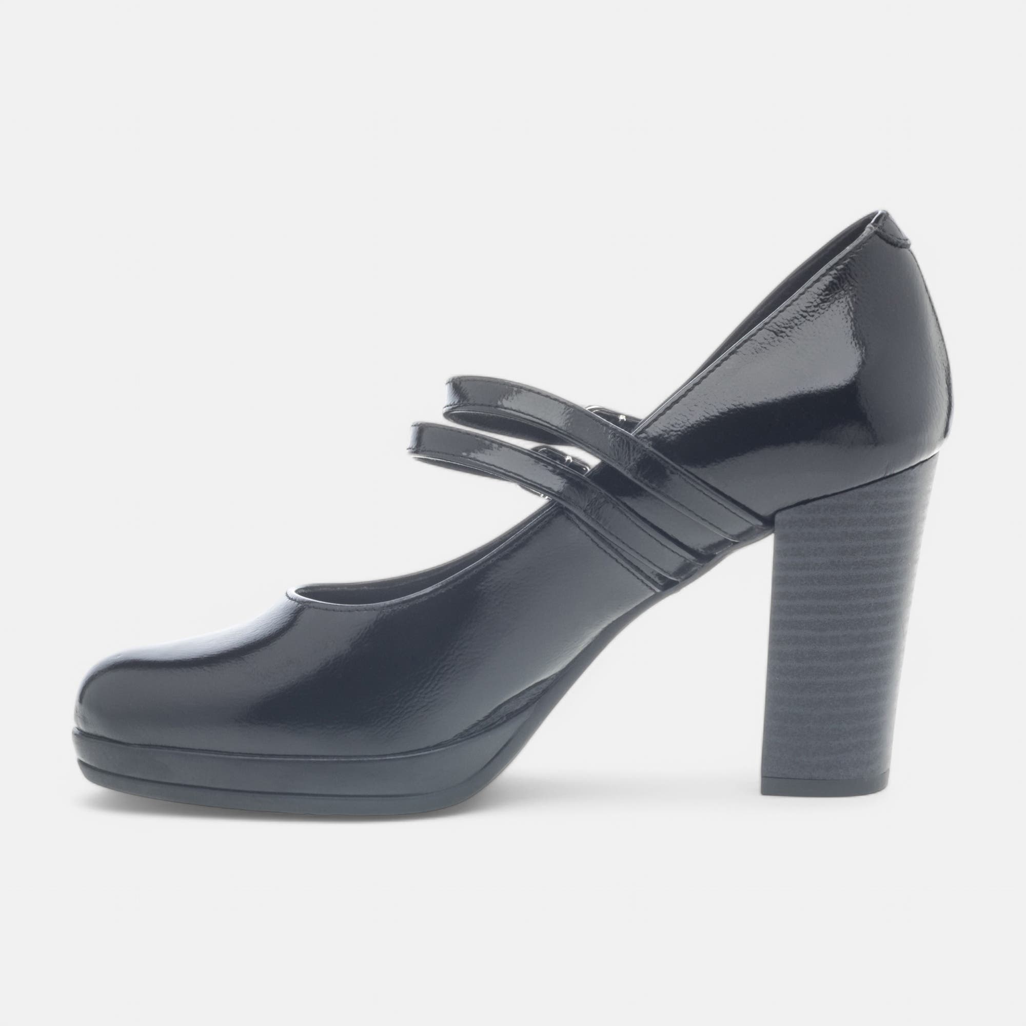 Babies à talon Femme en cuir noir vernis