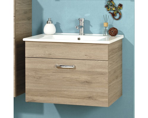 Pelipal Offenbach badkamermeubelset (B x H x D): 75 x 53 x 44,5 cm, Sanremo eiken met witte keramische wastafel (313.000740)