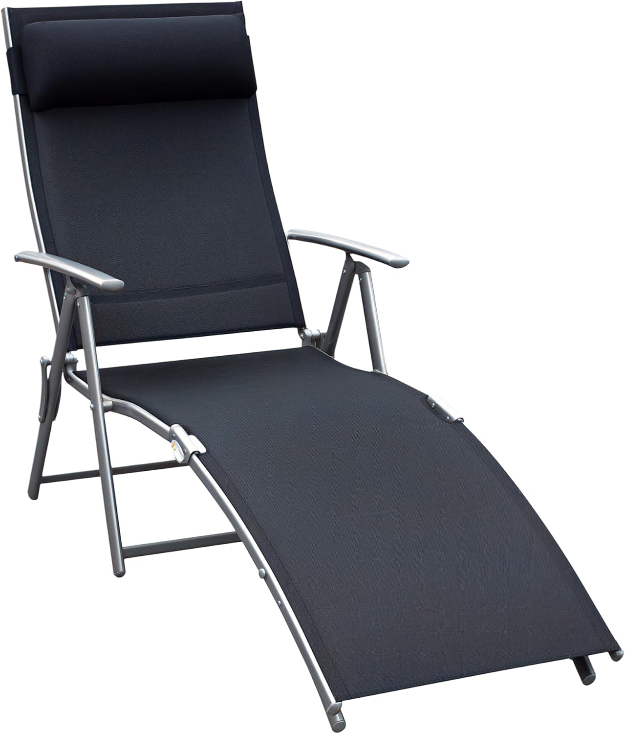 Outsunny Sonnenliege klappbar Strandliege mit Kopfkissen Liegestuhl mit 7-Fach verstellbare Rückenlehne Gartenliege Relaxliege Gartenstuhl bis 165 kg belastbar, für Garten Urlaub Outdoor, Schwarz OQ1851784