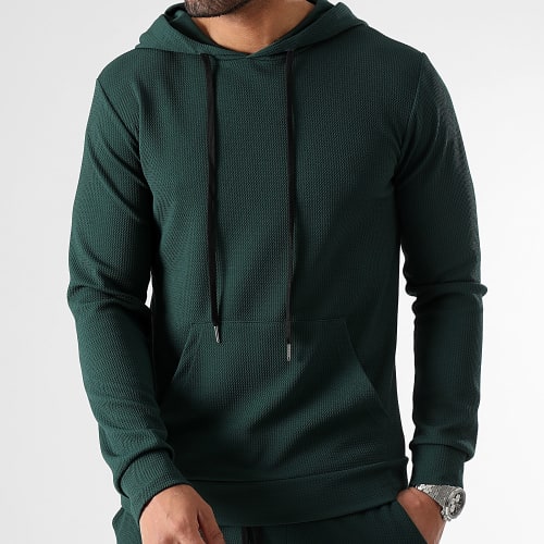 Ensemble Sweat Capuche Et Pantalon Waffle 0661 Vert Bouteille