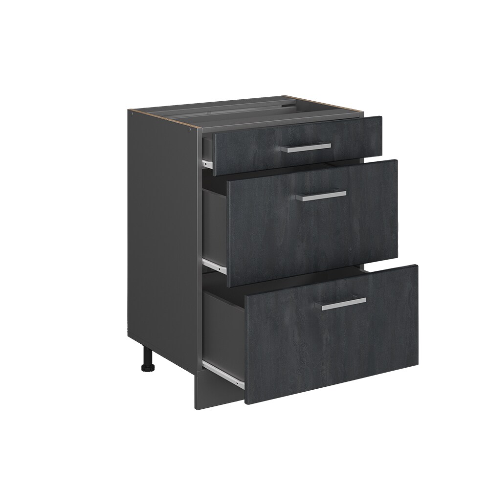 Vicco Schubladenunterschrank R-Line Schwarz Beton Anthrazit 60 cm mit Arbeitsplatte Anthrazit
