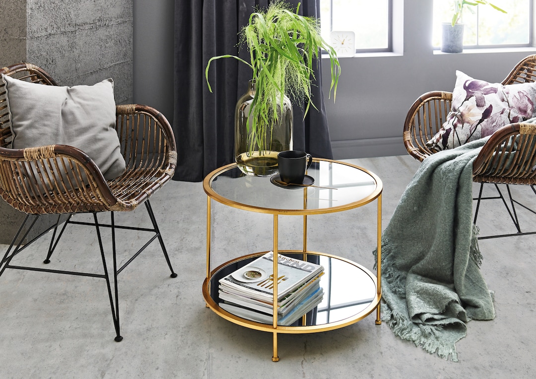Beistelltisch rund 60 x 60 cm Glas/goldfarbig