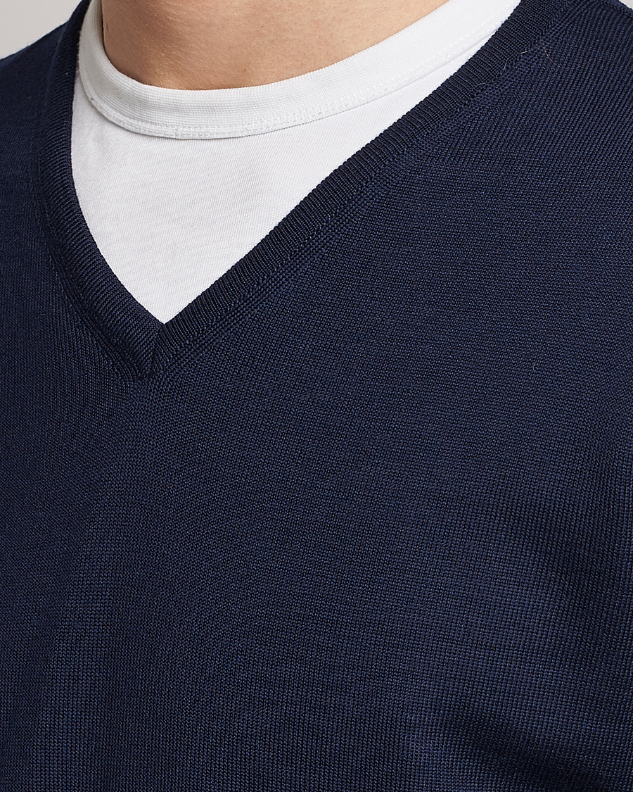 Stenströms Merino Patch V-Neck Navy/Light Grey