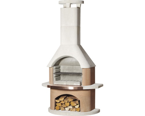 Buschbeck barbecuehaard 65 x 110 x 206 cm, betonwit terracotta, verchroomd stalen grillrooster, inclusief grillrooster en plank
