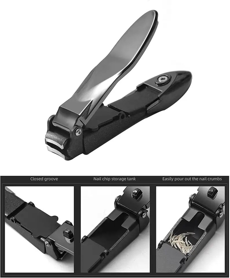 Edelstahl Nagelknipser Finger-/Fuss Nagelschere mit Auffangbehälter (Maniküre/Pediküre) - Schwarz