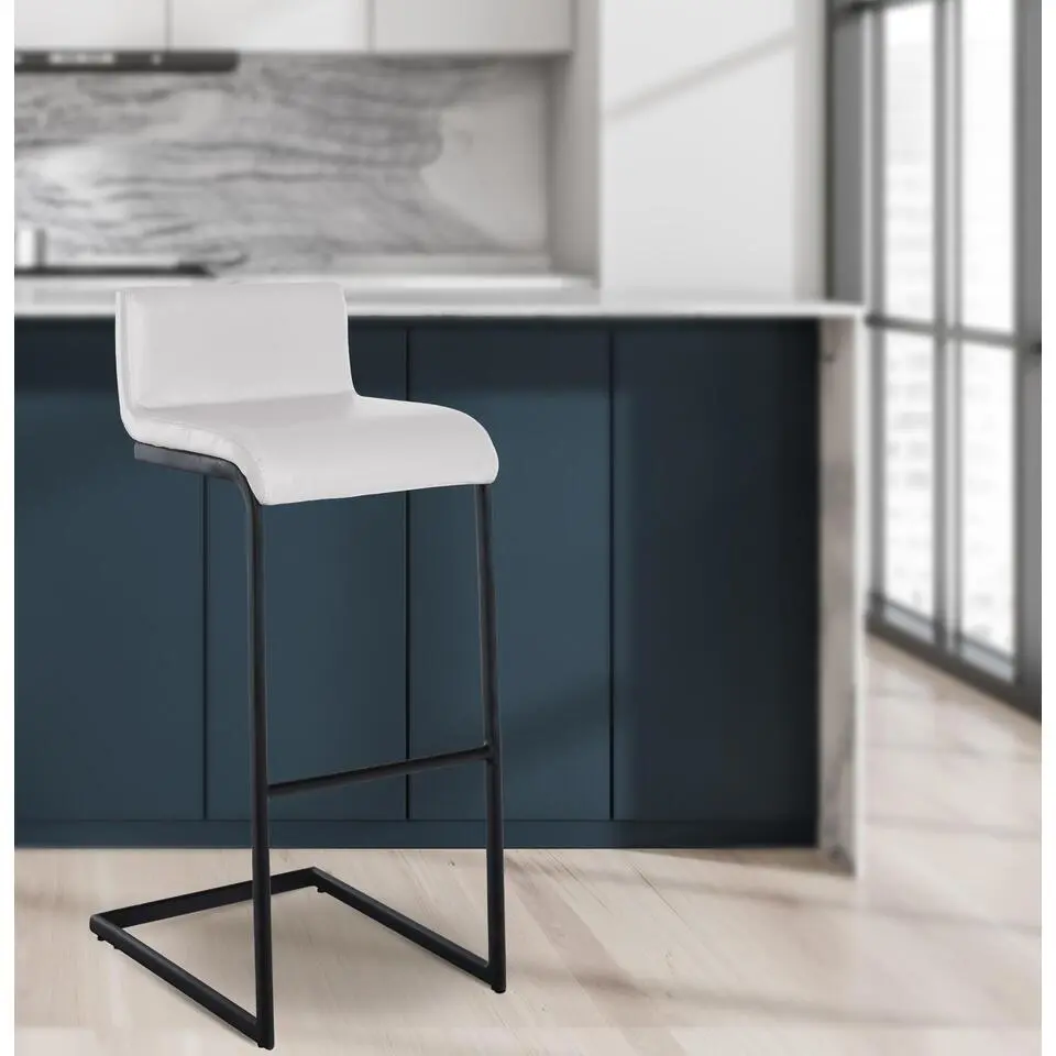 CLP Barkruk Newport zwart Frame - Kunstleer - wit