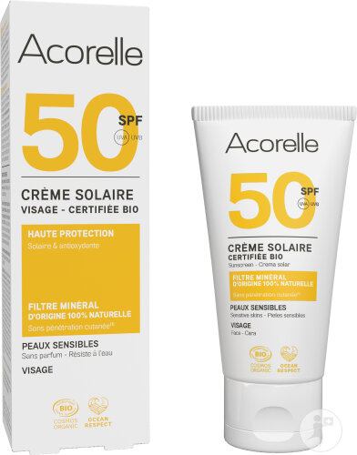 Acorelle Nature Sun Crème Solaire IP50 Visage Peaux Sensibles Bio Tube 50ml