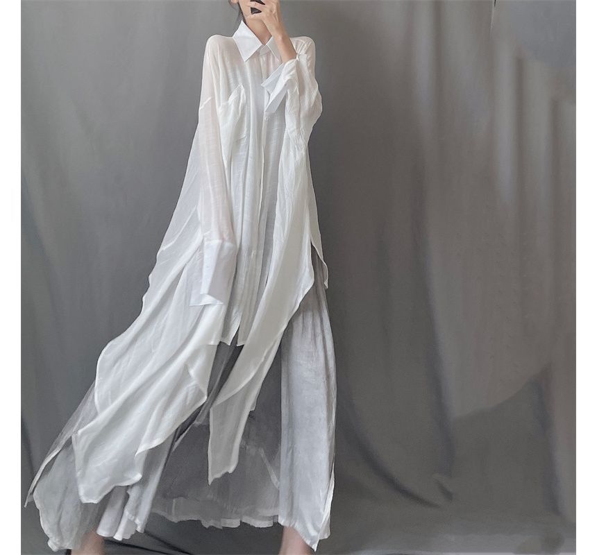 Brigitte - Asymmetrische maxi-jurk met lange mouwen