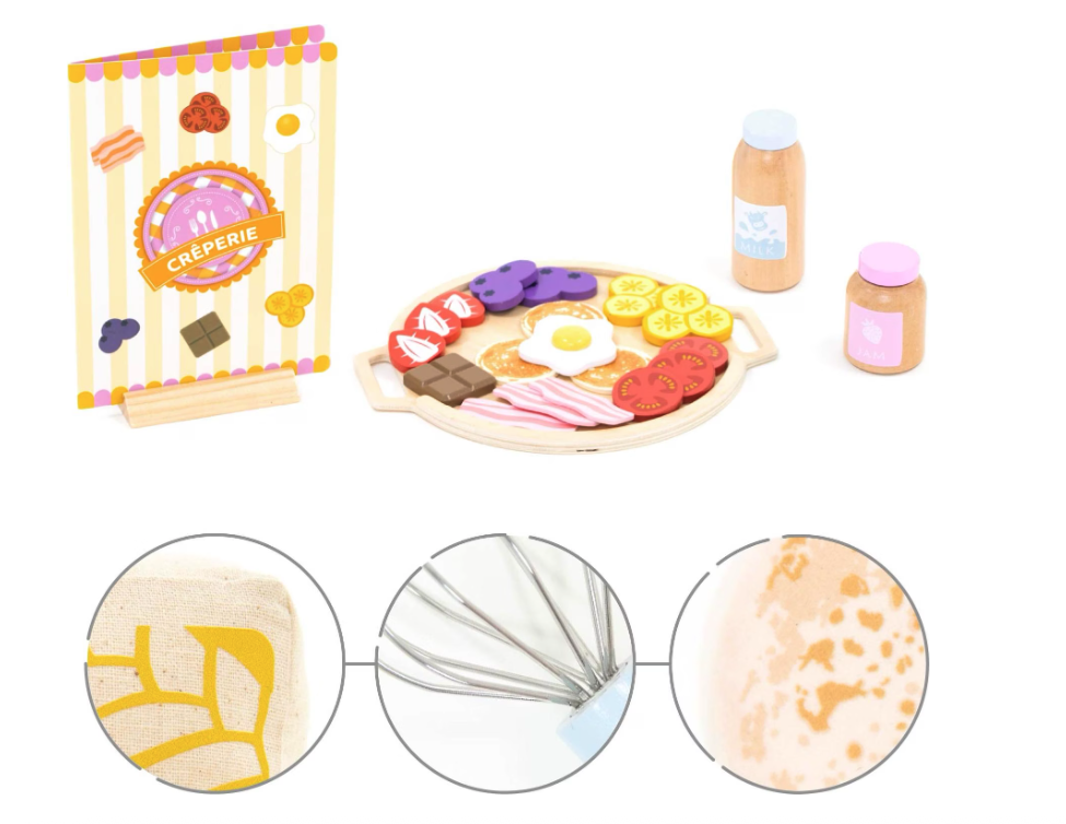 (44-tlg. Set) Holz Kinder Pfannkuchen Spielzeug Küche Zubehör Lern Spielset (UM1359) - Bunt
