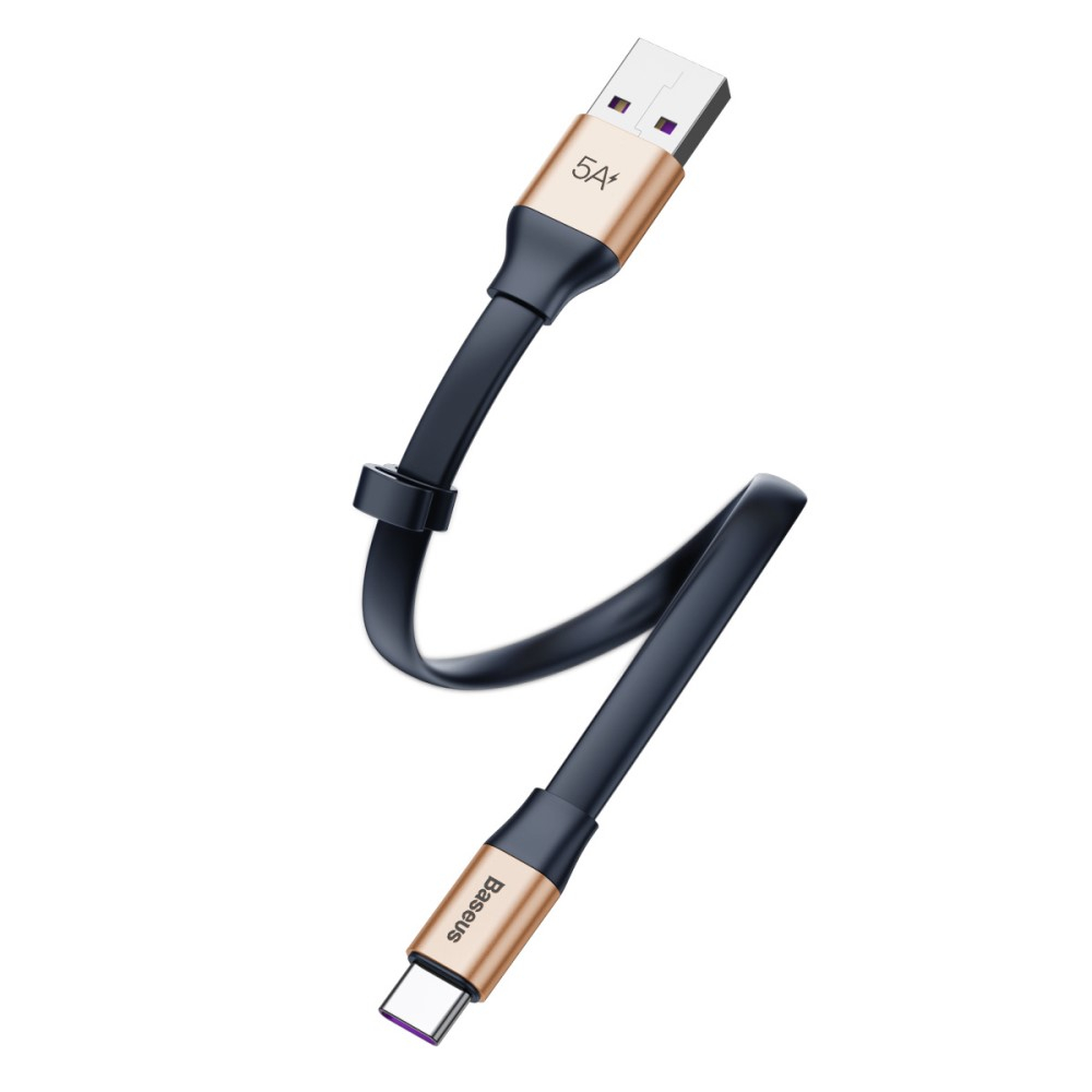 (23cm) 5A USB A auf USB C Flachband Mini Ladekabel - Schwarz / Roségold