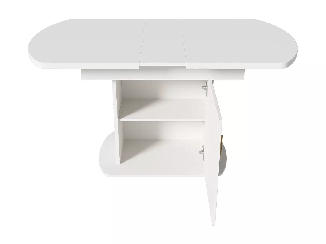 Table à manger ovale escamotable - avec espace de rangement et poignée dorée - Blanc