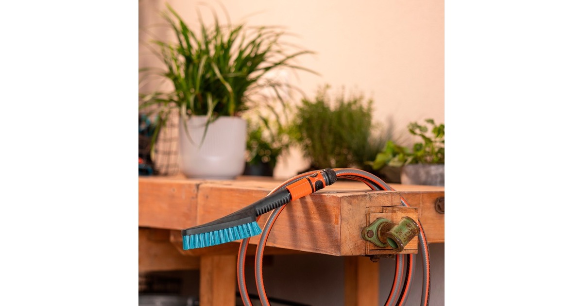 GARDENACleansystem handborstel S Hard, met slangaansluiting wasborstel  (Grijs/turquoise, 18844-20)