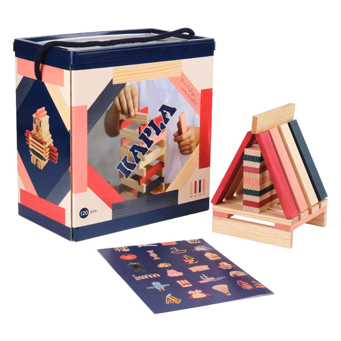 KAPLA, Doos 120 Gekleurde Plankjes - Blauw/Roze/Rood