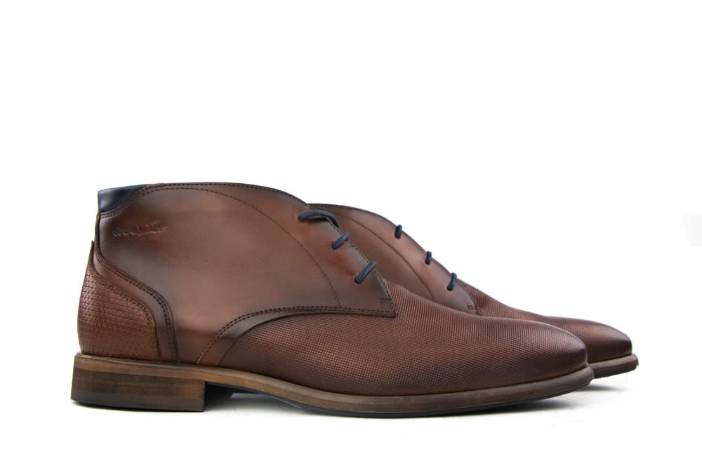 Van Lier Hoge Veterschoen Cognac Print