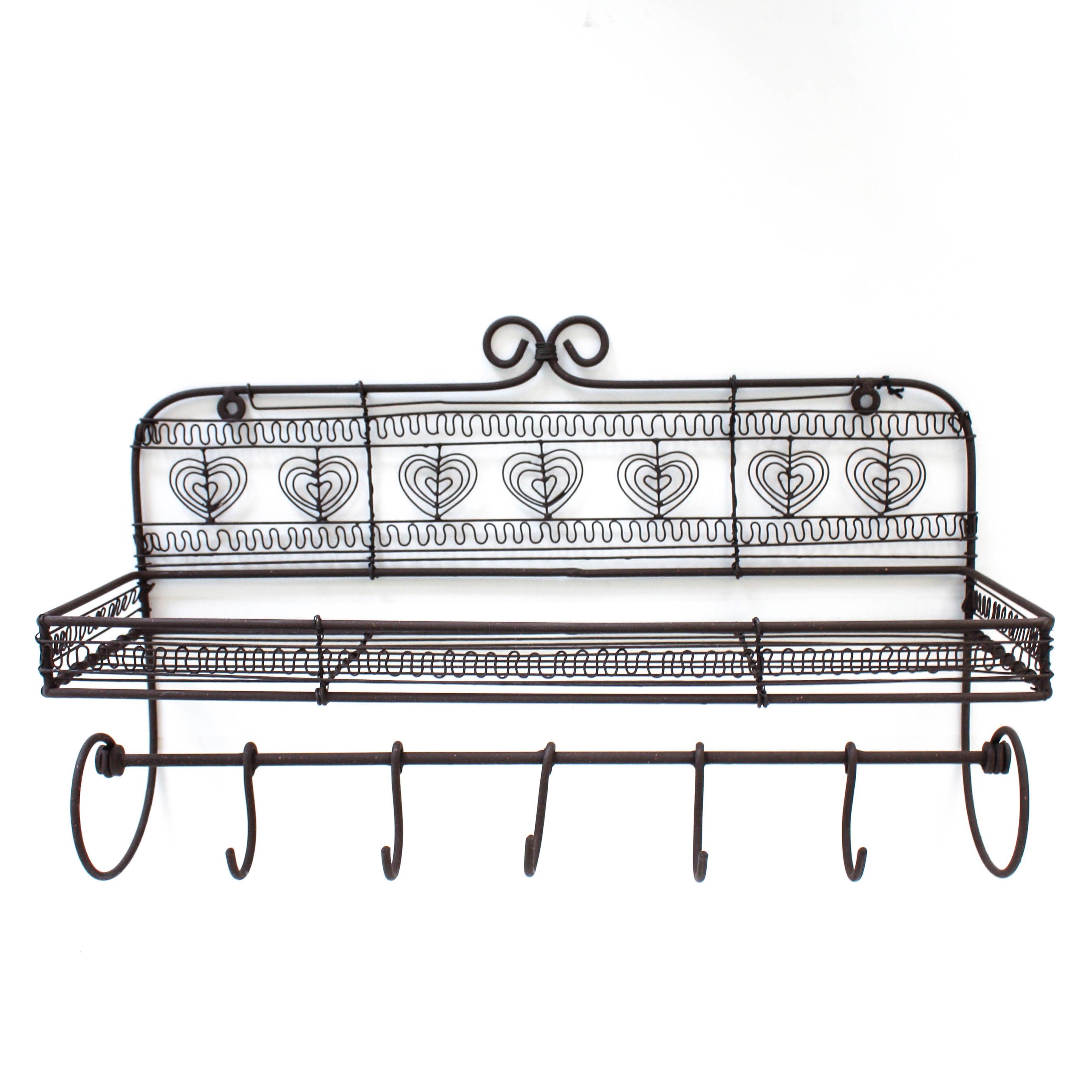 Wandregal mit Haken, antik-braun, L 14 cm, B 41 cm, H 26 cm von fischer's lagerhaus