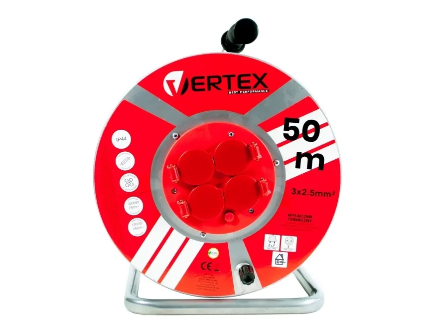 VERTEX PB50METAL Forlængerkabel 50 m 3x2,5 mm 3000 W IP44 Sort