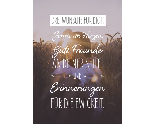 Wenskaart Drie wensen voor jou… Zonneschijn… Goede vrienden… Herinneringen… 11,5x16 cm