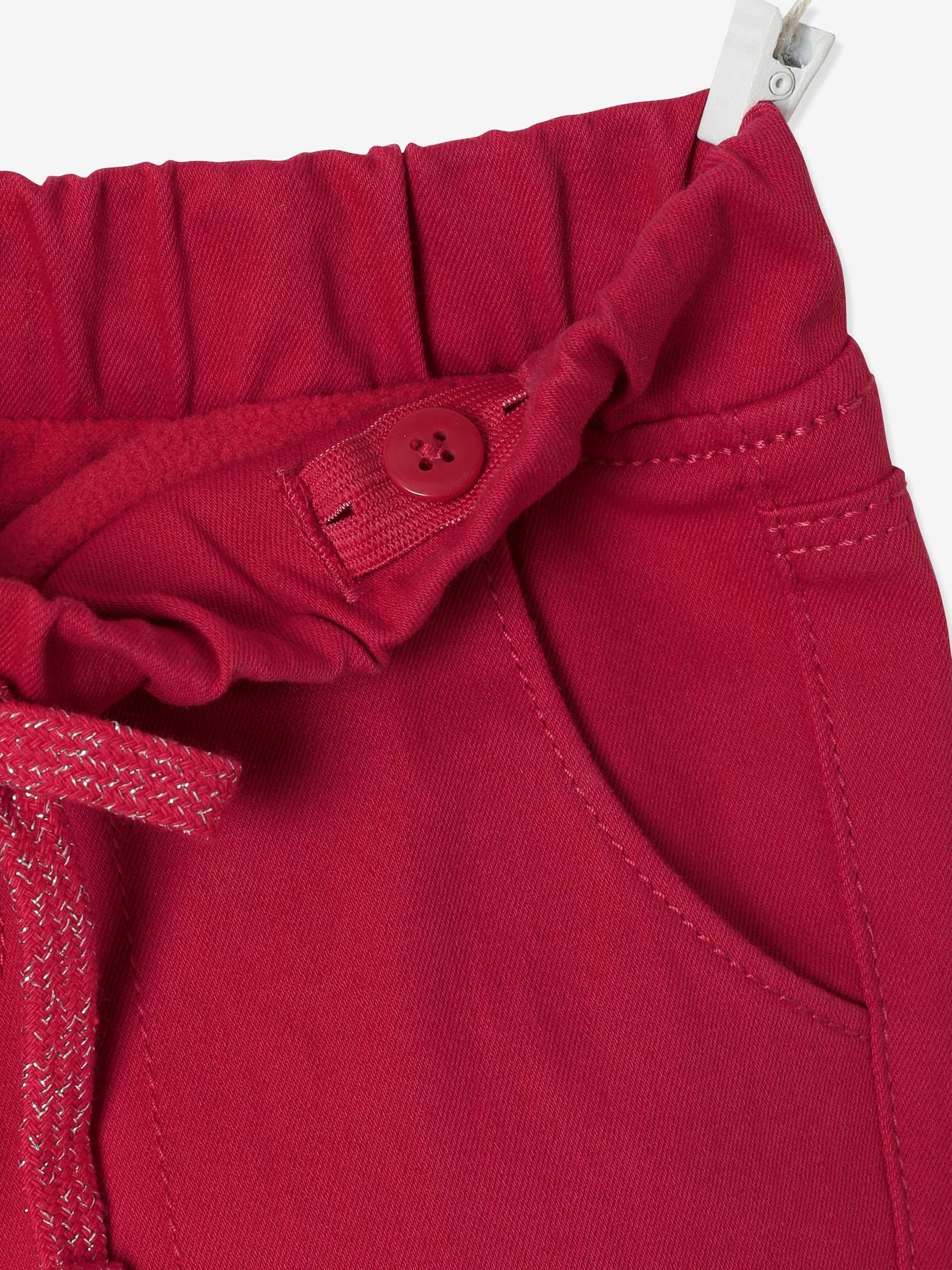 Calças de corte reto com forro de lã, para meninas, cor vermelho escuro liso.