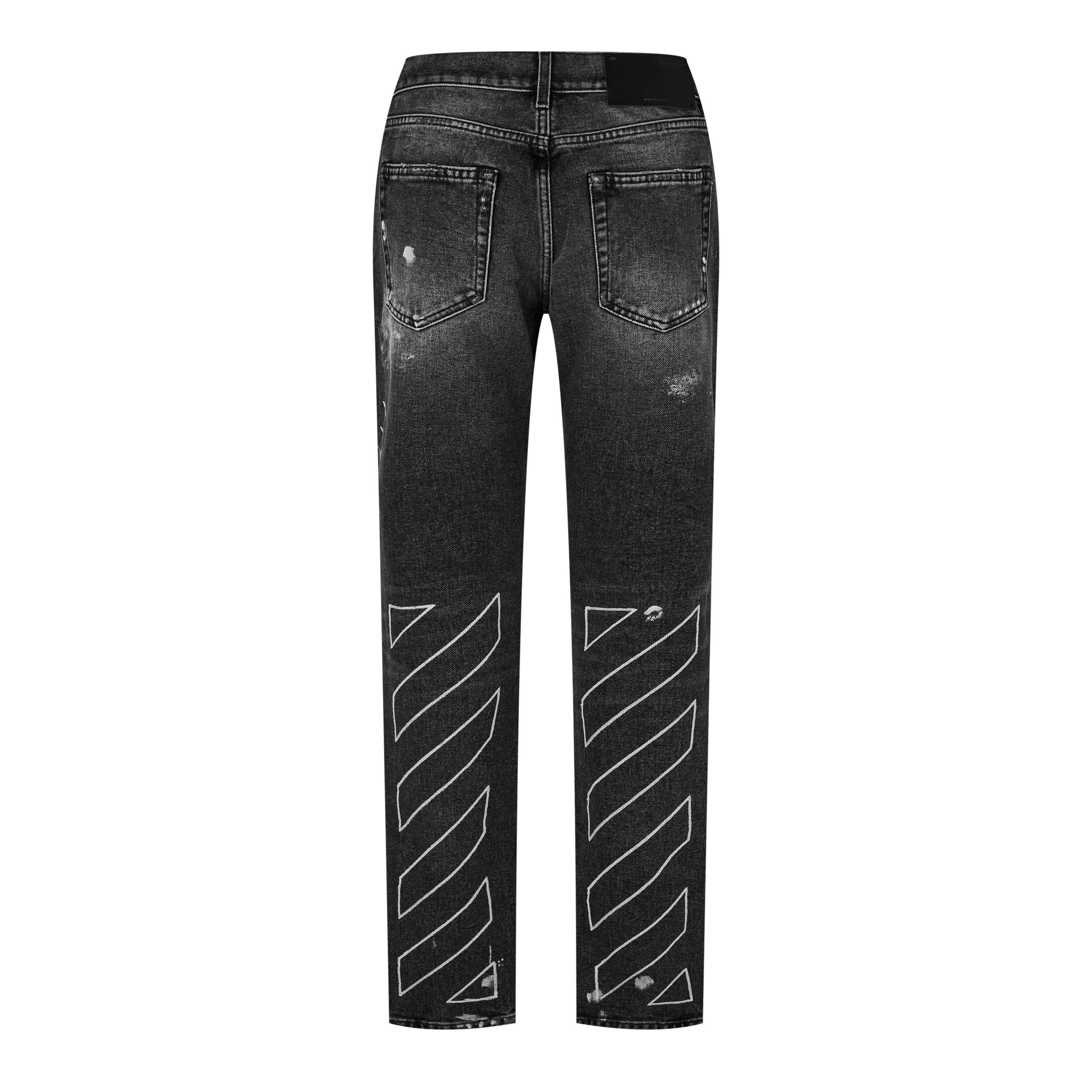 Off White Distressed Diag Jeans
