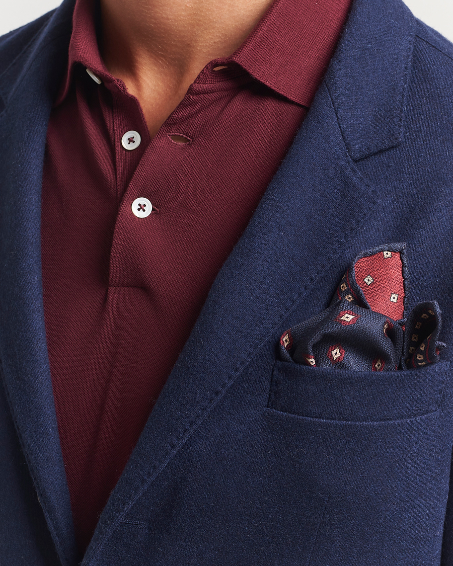 Brunello Cucinelli Printed Silk Pocket Square Navy