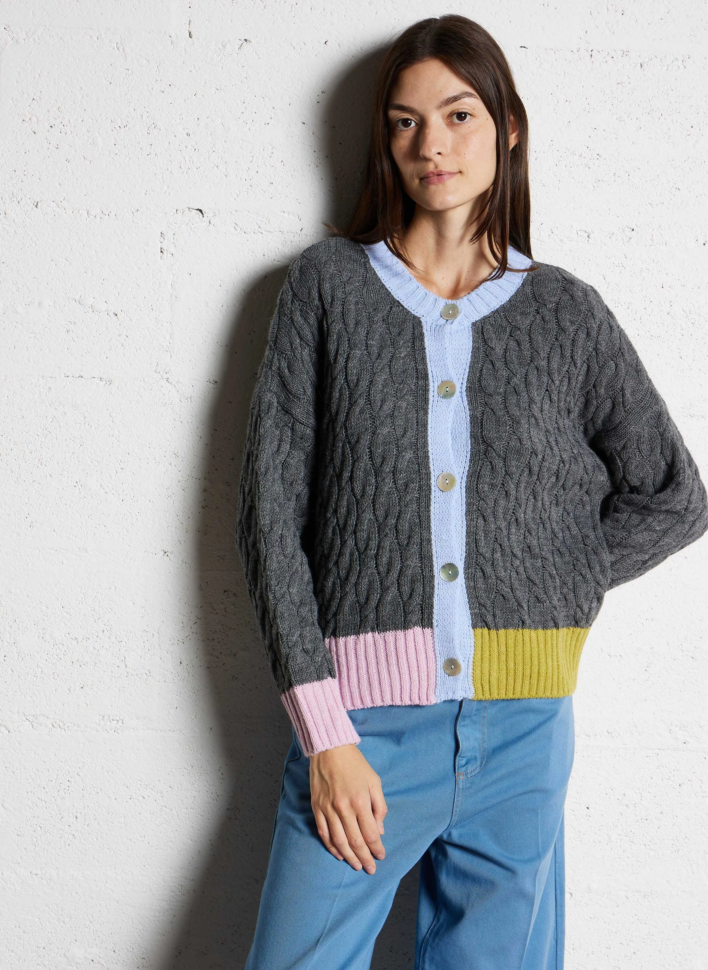 MELODY - Cardigan col rond droit en maille | Multicolore