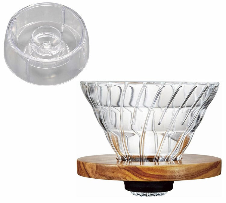 Pack HARIO V60 drip assist avec dripper V60 en verre et bois d'olivier