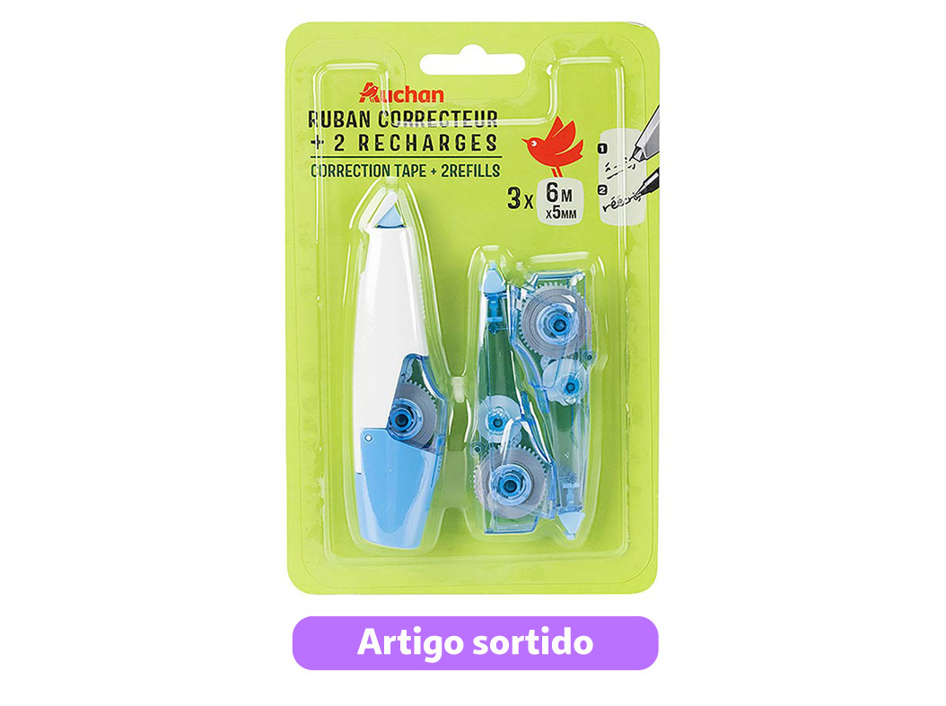 FITA CORRECTORA AUCHAN COM 2 RECARGAS CORES SORTIDAS