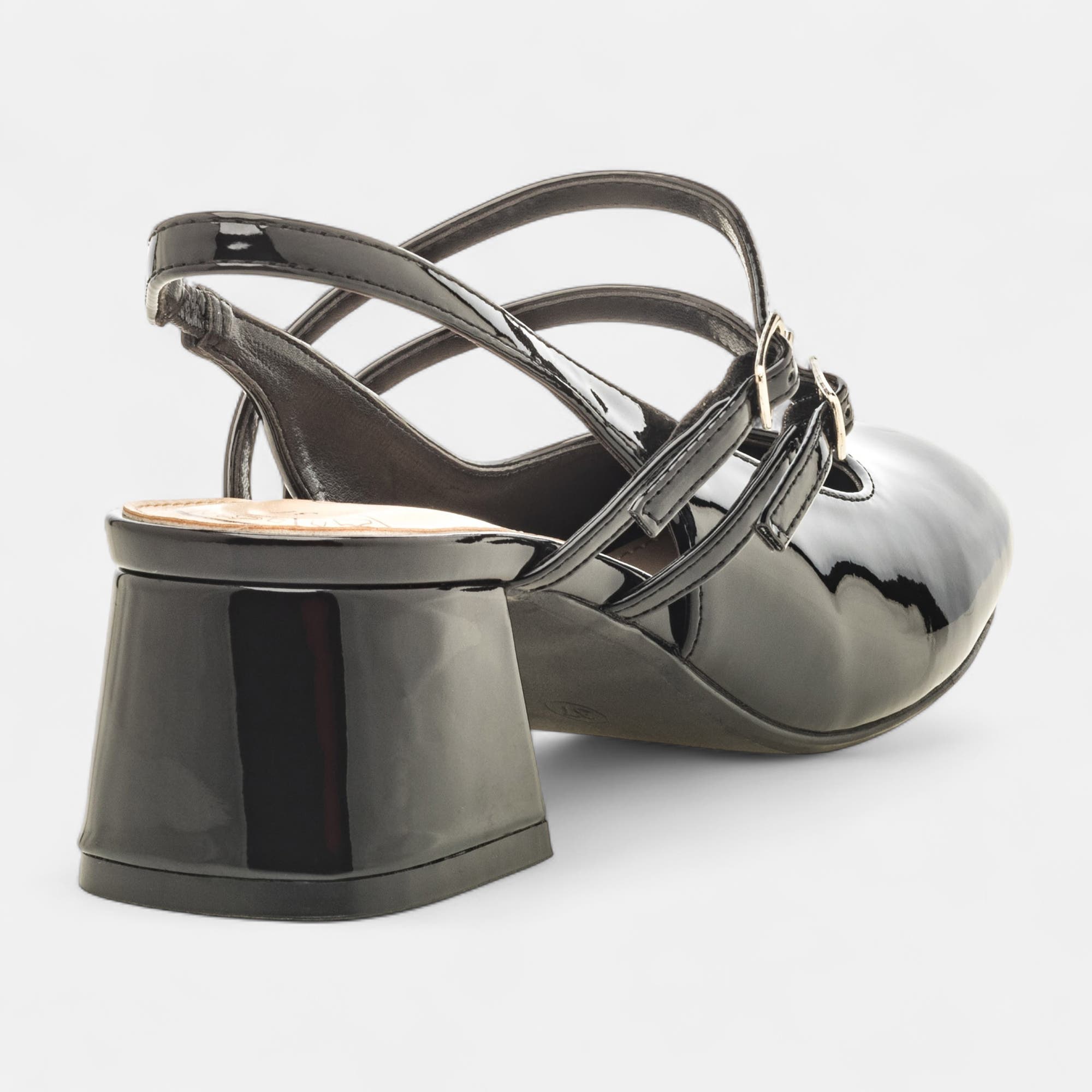 Escarpins avec bride arrière à talon Femme noir vernis