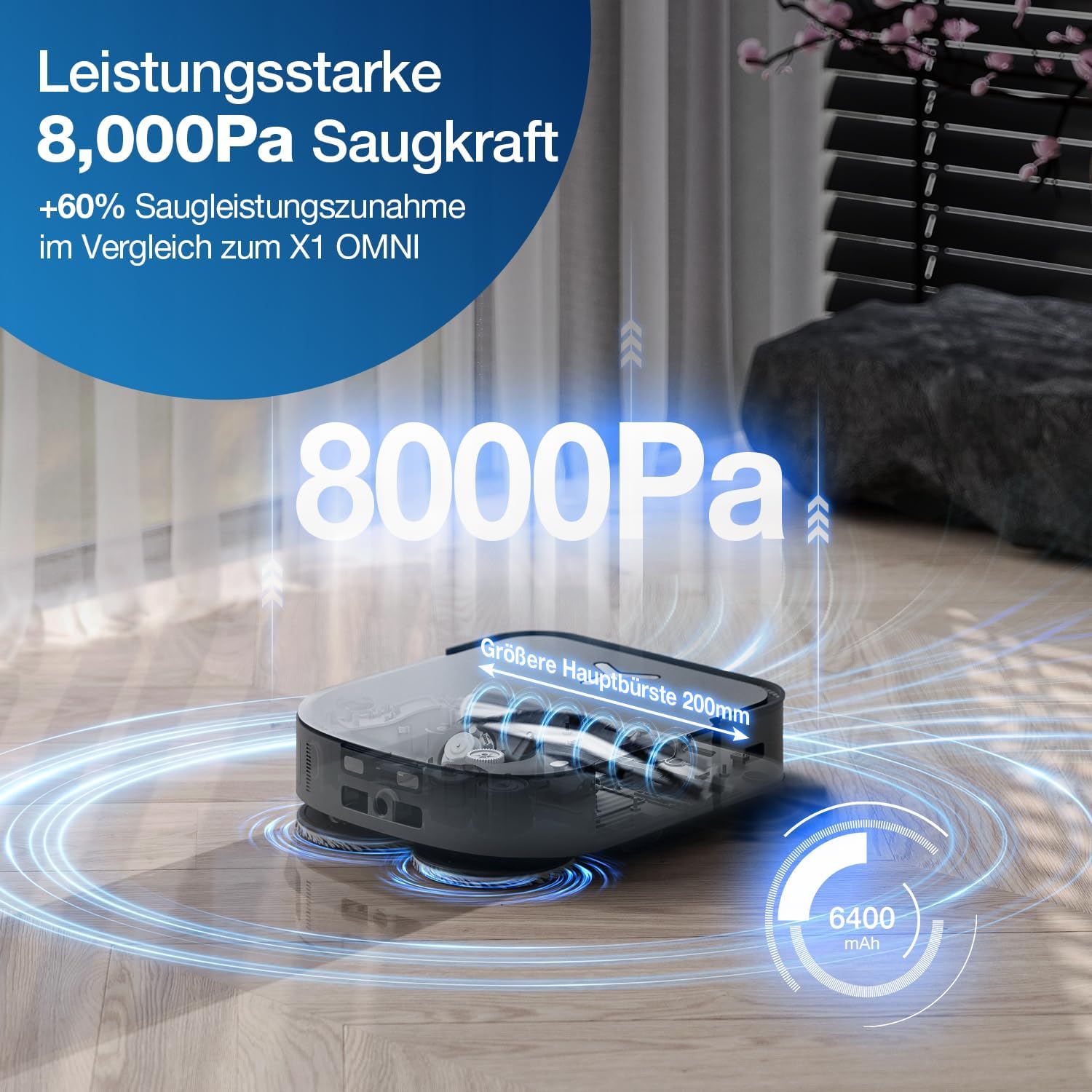 ECOVACS DEEBOT X2 Omni Saugroboter mit Wischfunktion Absaugstation 8000 Pa Saugkraft,15mm Mopp-Hebesystem,Selbstreinigend Roboterstaubsauge,Heißwasser-Moppreinigung,KI-gestützte Navigation, YIKO