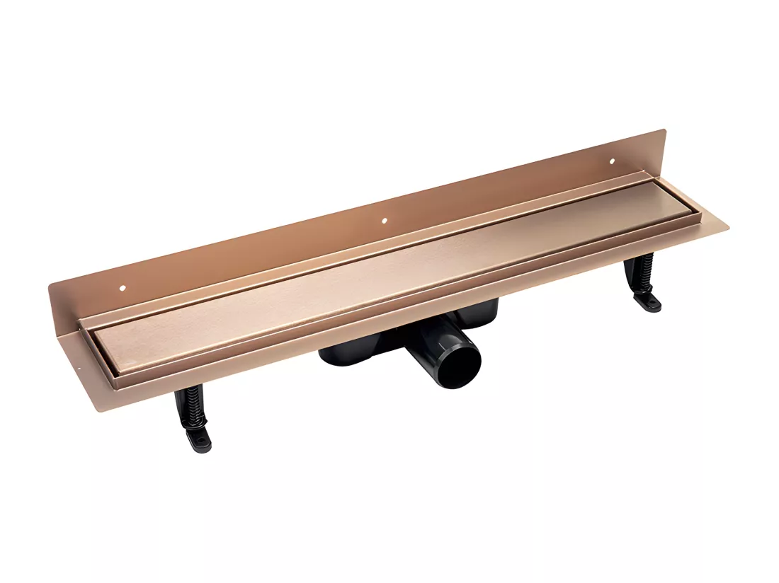 Caniveau de douche BASSO,proche de mur, couleur: cuivre brossé, longueur:90 cm