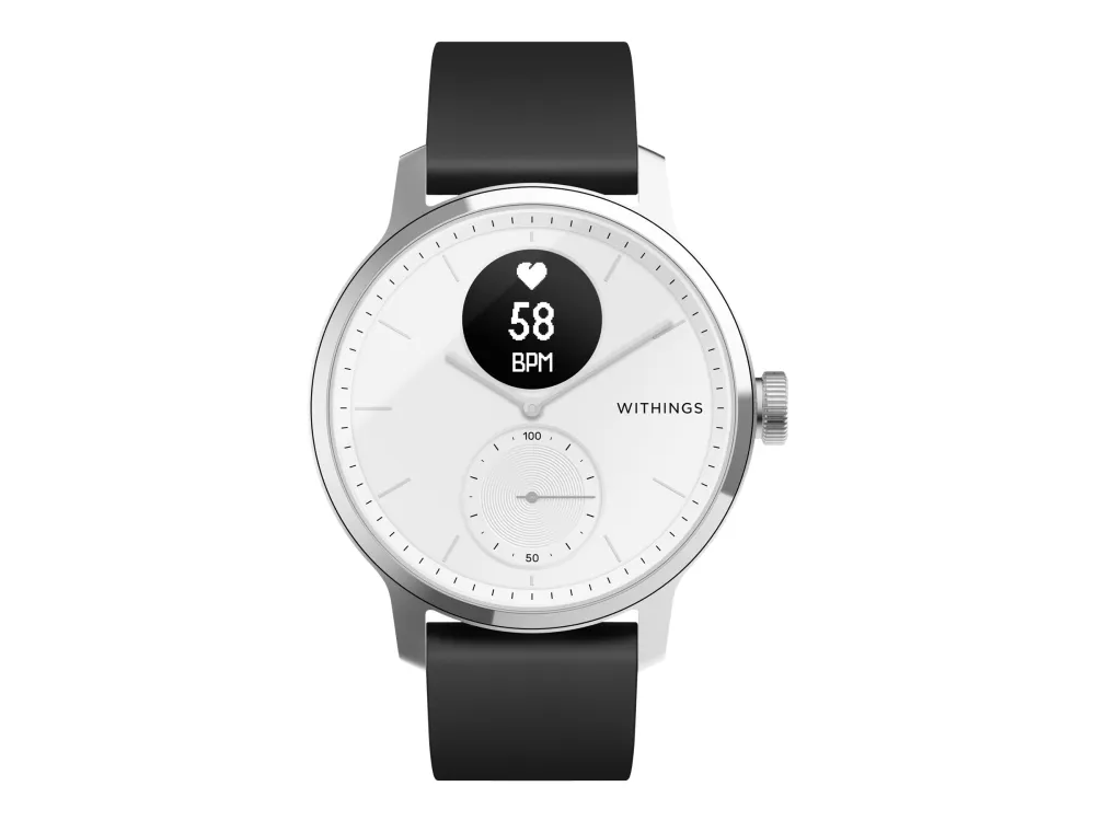 [OUTLET] - Withings ScanWatch - 42 mm - rustfrit stål - aktivitetssporer med bånd - silikone - monokrom - Bluetooth - 83 g