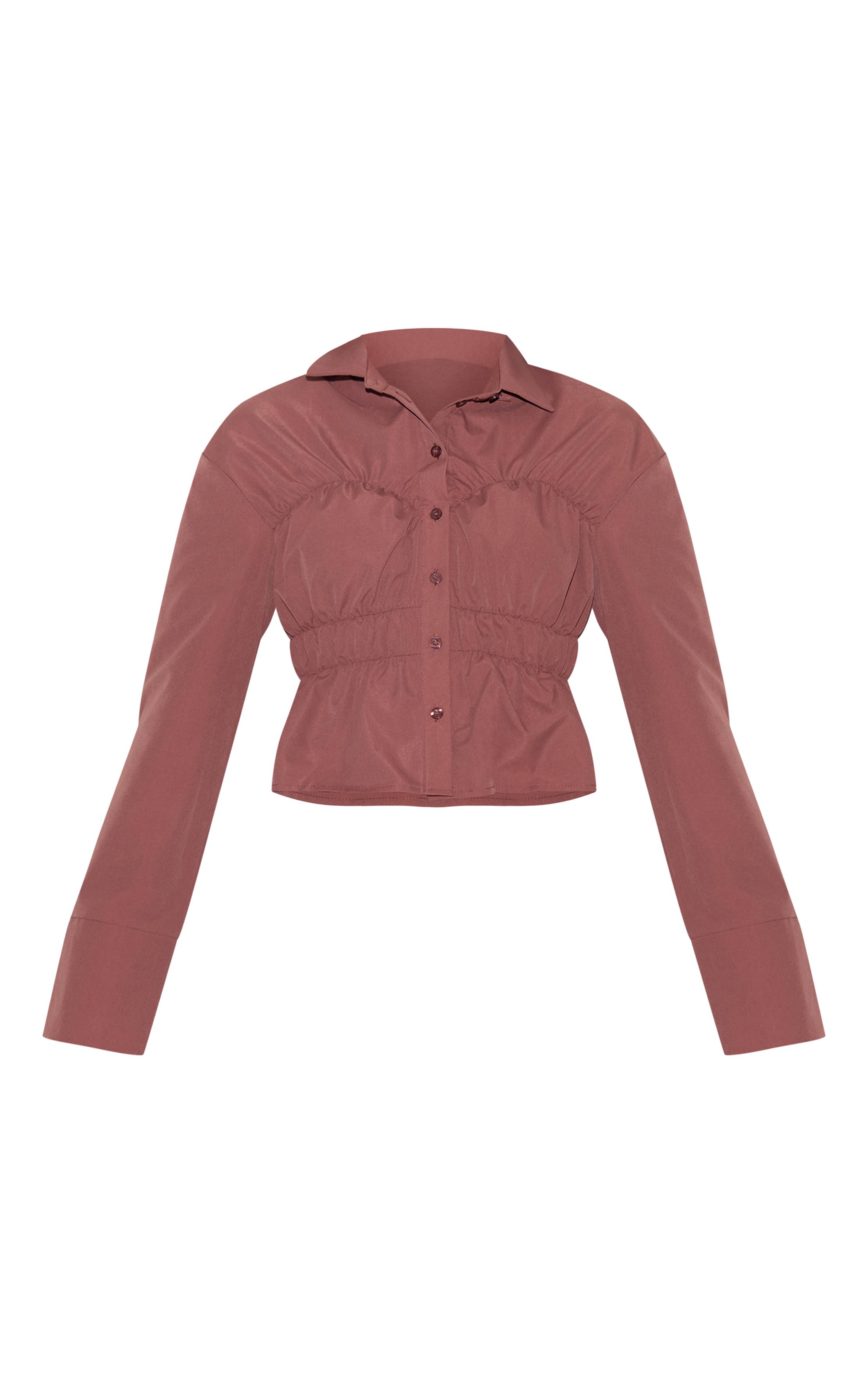 Marron Foncé Chemise Froncée