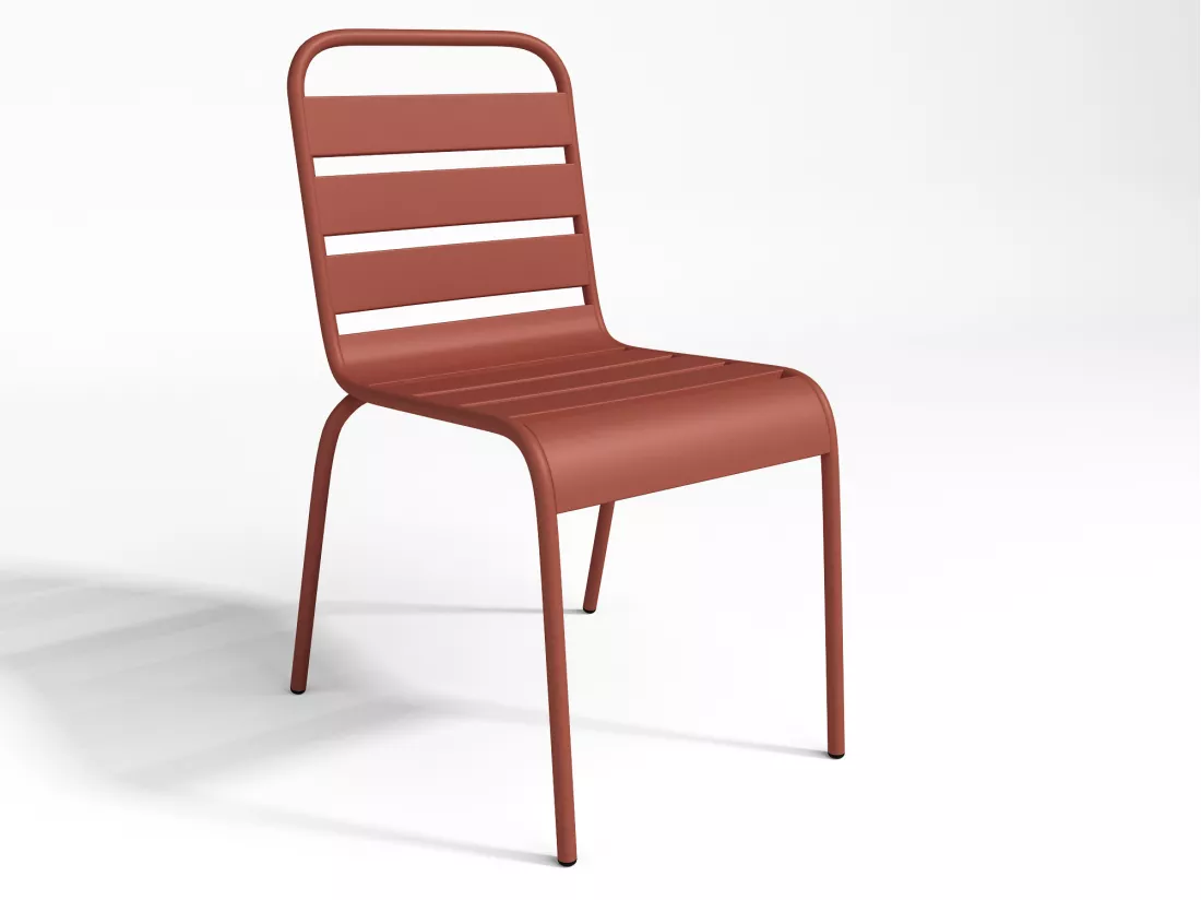 Salle à manger de jardin en métal - une table ronde D.130cm et 6 chaises empilables - Terracotta - MIRMANDE de MYLIA