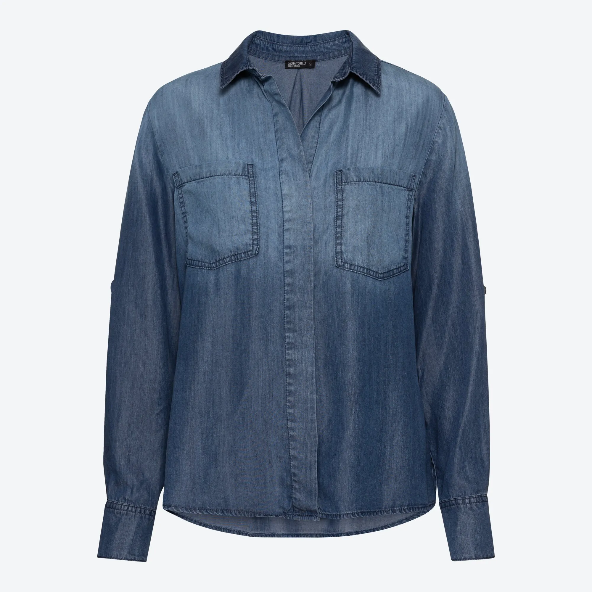 Damen-Jeansbluse mit 2 Brusttaschen