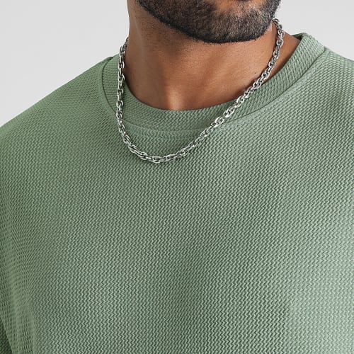 Tee Shirt Texturé Waffle Large 0417 Vert Kaki Clair