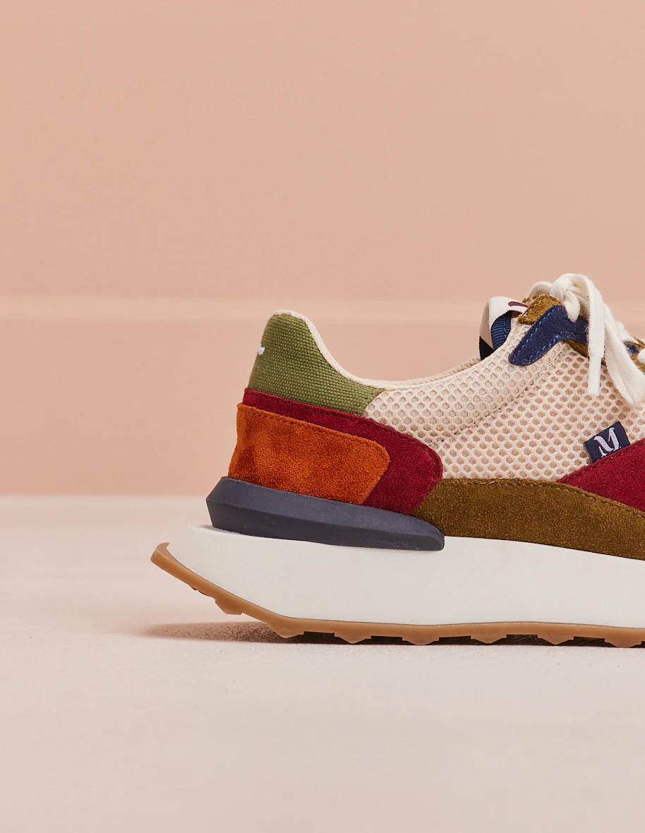 Baskets basses Yaelle - Suède et mesh cognac beige kaki
