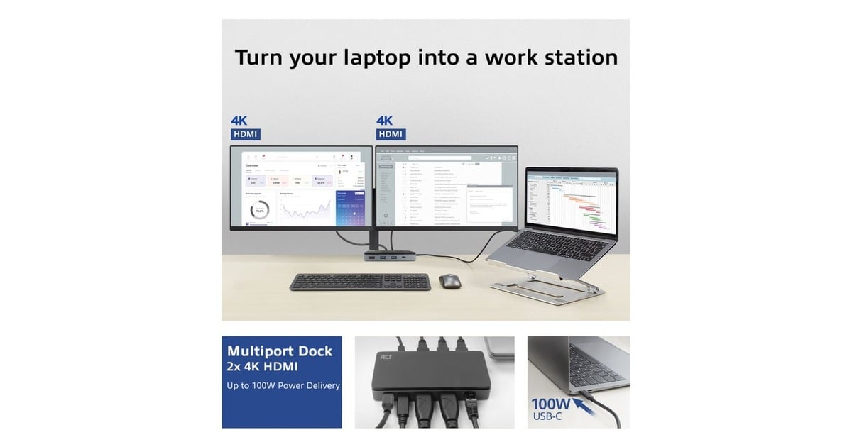 ACT ConnectivityUSB-C 4K MST dockingstation  (Zwart/grijs)
