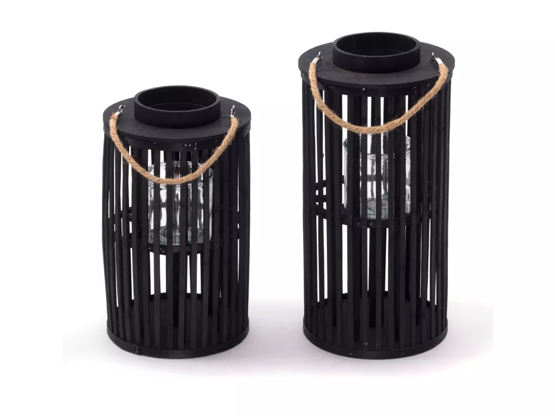 LANTERNE BODENLEUCHTER Midnight | Bambou, noir | avec insert en verre | Support de bougie, lanterne, décoration, chandelier