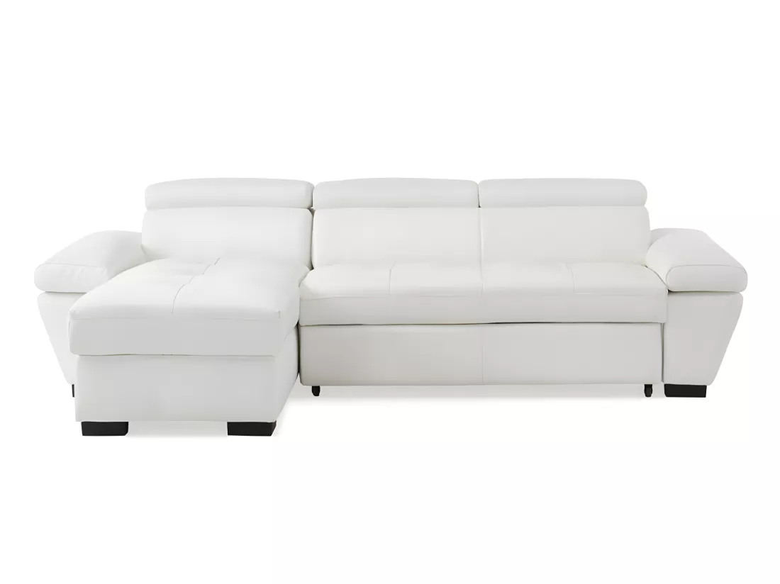 Canapé d'angle convertible en cuir JONOVA - Blanc - Angle gauche