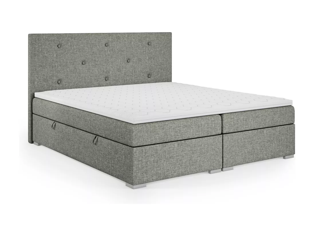 Lit Boxspring avec tiroirs de lit, Coffre de lit Topper Atlanta 160x200 cm, Berlin 01 (Gris mélangé)