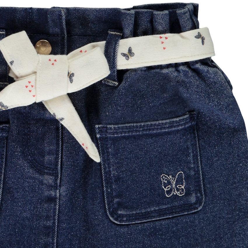 Jupe effet jean avec ceinture à nouer pour bébé fille - Bleu moyen