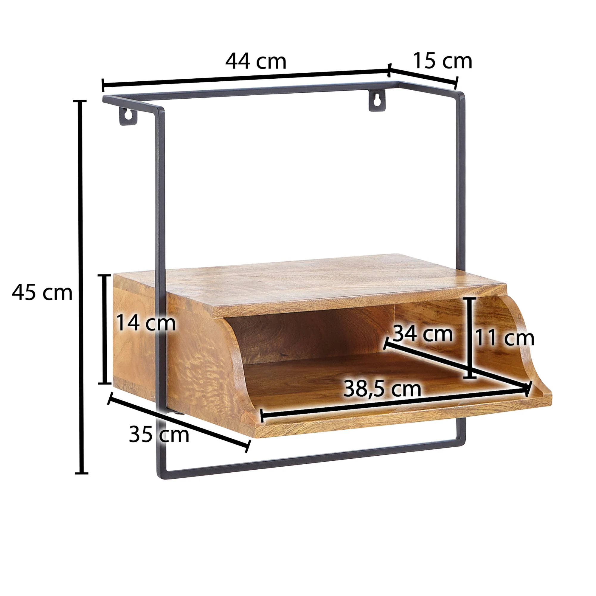 Nachttisch FineBuy Nachtkonsole Massivholz 44x45x35 cm Hängend Boxspringbett
