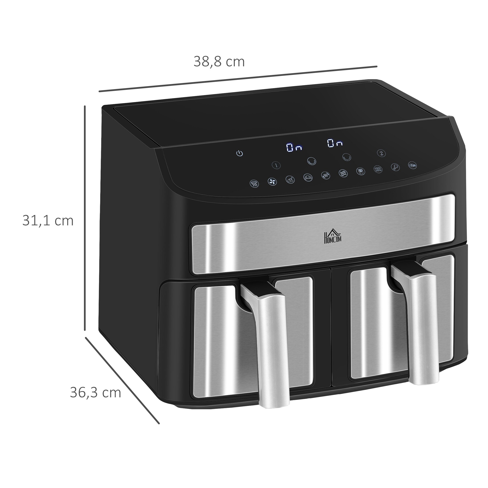 HOMCOM Heißluftfritteuse mit 2 Körbe schwarz 38,8L x 36,3B x 31,1H cm