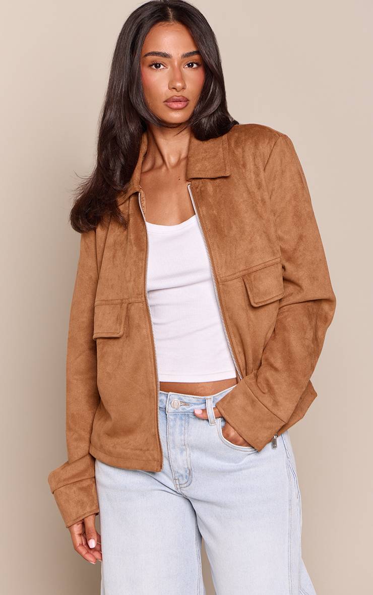 Marron Veste Légère En Daim Avec Fermeture Éclair