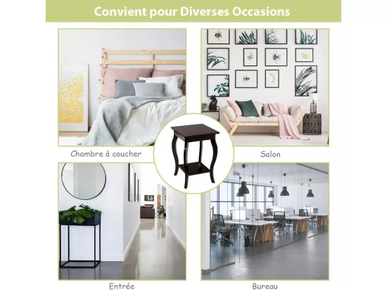 Table d'appoint, 2 niveaux, avec patins antidérapants, 40 x 40 x 60 cm, café