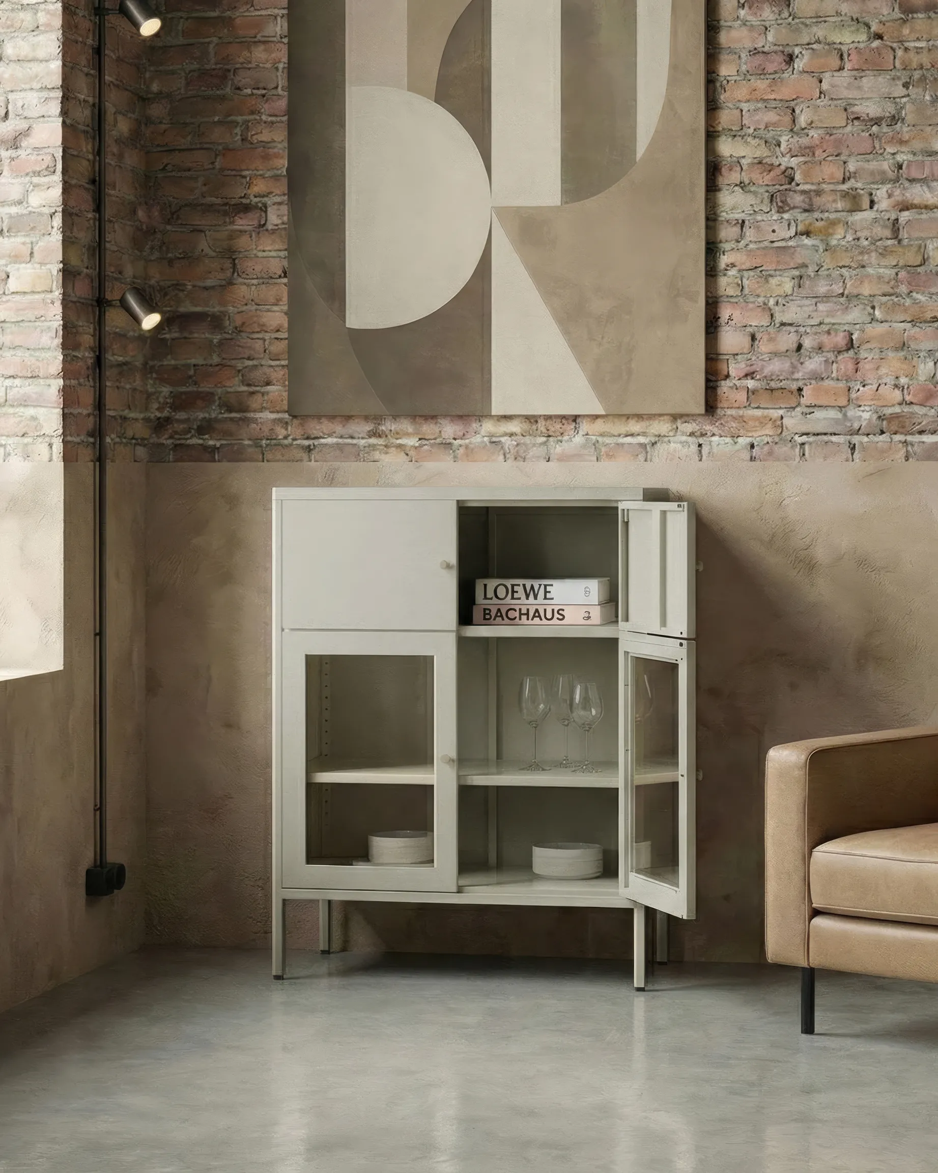 Glazen vitrinekast ESHOLT Metaal 80 cm Lichtbeige