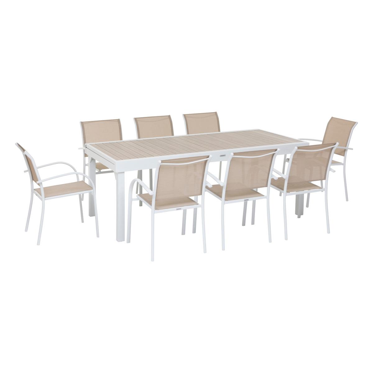 TABLE PIAZZA EXTENSIBLE ALUMINIUM LIN BLANC 12 PLACES